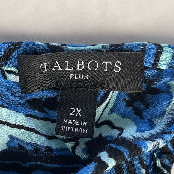 Talbots Blue Paisley Print Puff Sleeve Peasant Blouse Plus Size 2X Viscose - Picture 5 of 9